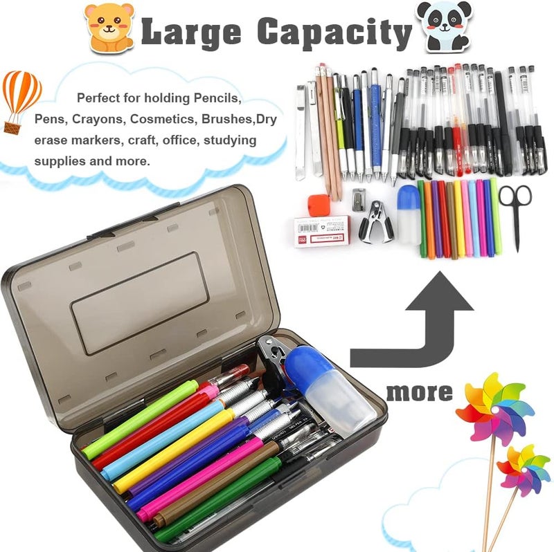 BOEIAC Pencil Box, Large Capacity Clear Pencil Case, 1 Pack Hard Pencil Case, Crayon Box with Snap-tight Lid Stackable Design, Plastic Storage Box for Office Supplies, Black - Image 3